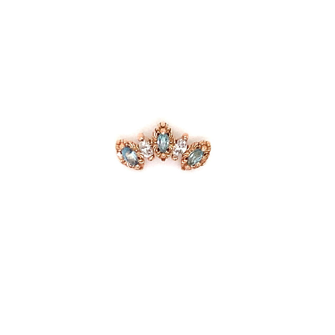 Monarchy Blue Zircon and Diamond 16g Threaded End 14k (T7) AuAdore