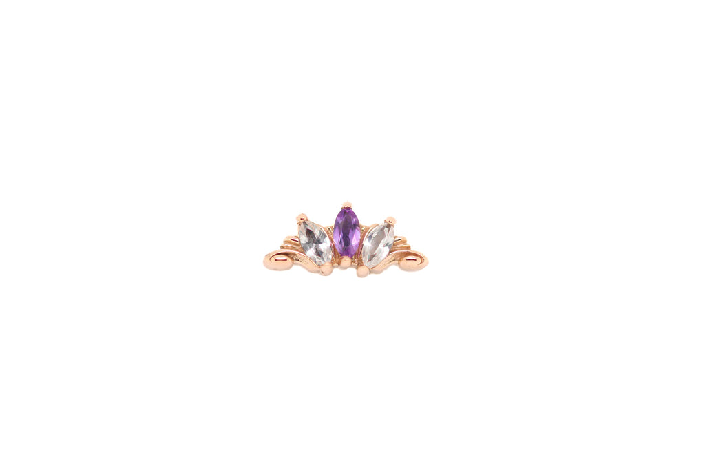 Grandeur Rainbow Moonstone (L) (R) Amethyst (C) End Auadore 14k