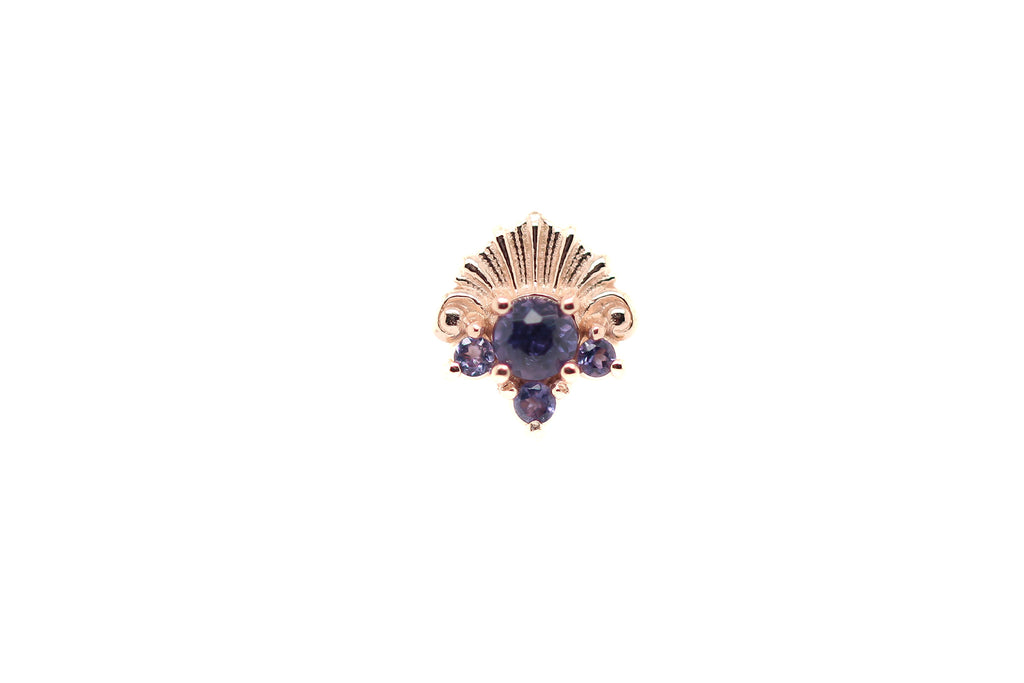 Lennox Rainbow Moonstone and Amethyst Threadless End Auadore 14k