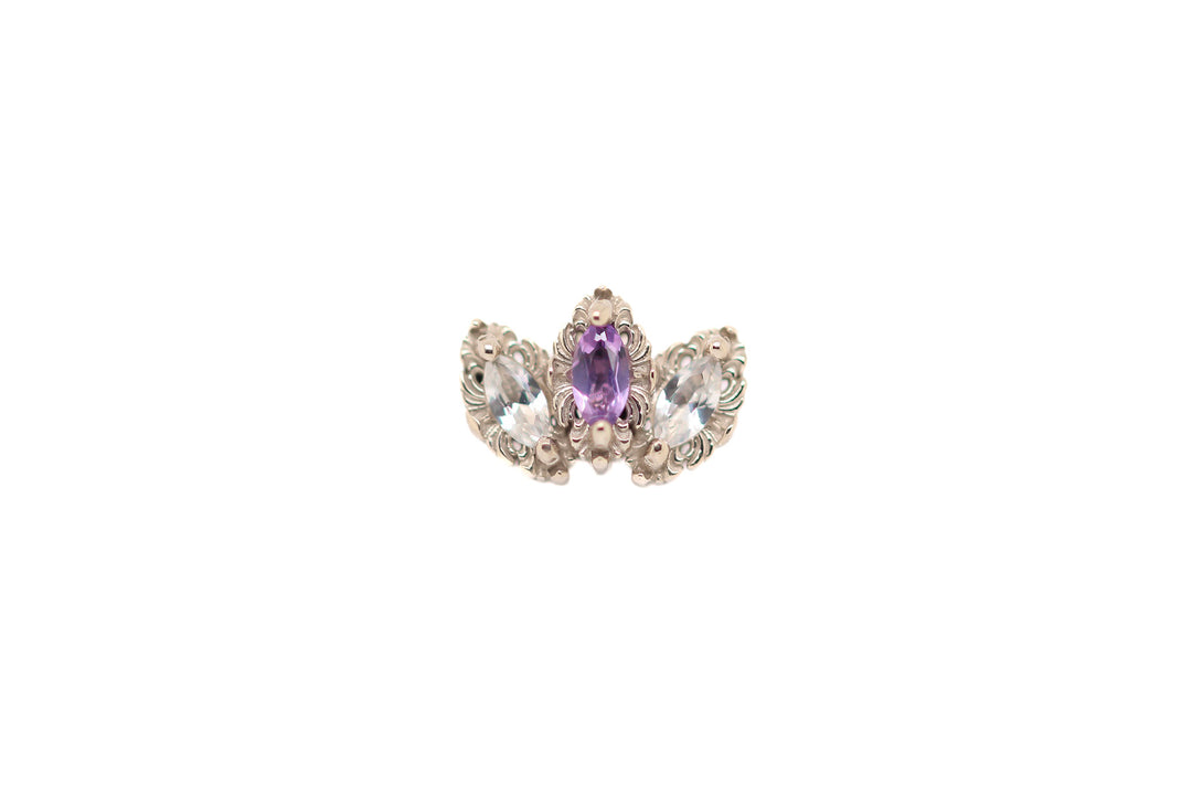 Baroque Amethyst (C) Lab White (L) (R) Sapphire End 14k (T5) — AuAdore 14k gold body jewelry