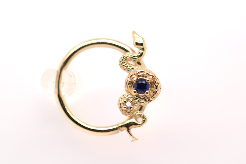 AuAdore 16g 14k Rebirth Lab Blue Sapphire and Diamond Ring