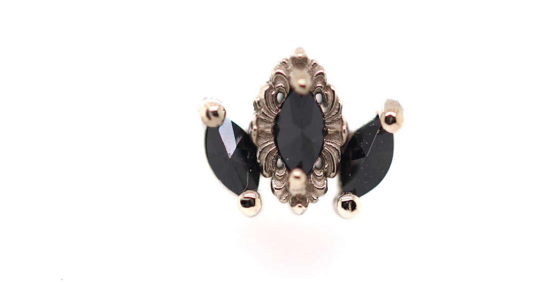 Rococo Reverse Set Black Diamond Threadless End 14k — AuAdore 14k gold threadless end