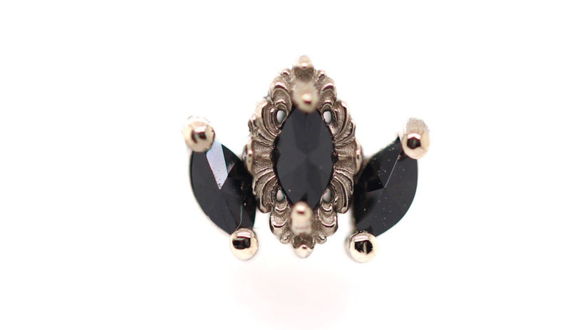 Rococo Reverse Set Black Spinel Threadless End Auadore 14k