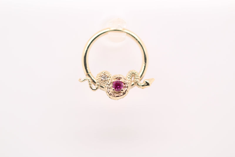 AuAdore 16g 14k Rebirth Lab Ruby and Diamond Ring