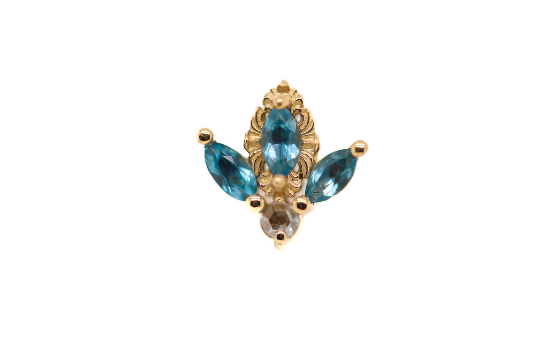 Versailles Sky Blue Topaz and Rainbow Moonstone Round End (T5) 14k — AuAdore 14k gold body jewelry