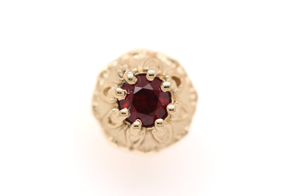 Rome Rhodolite  Threadless End Auadore 14k