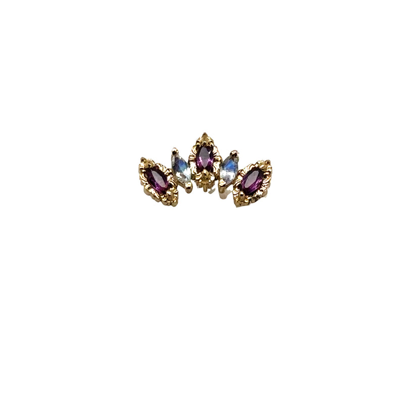 Monarchy Moonstone and Rhodolite Threadless End Auadore 14k