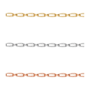 AuAdore Affection Gold Chain shown in 14k yellow gold, white gold, and rose gold on a white background.