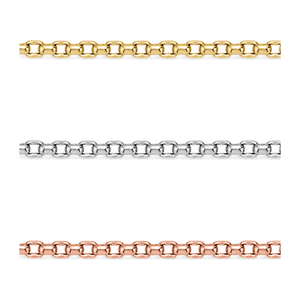 AuAdore Always Gold Chain shown in 14k yellow gold, white gold, and rose gold on a white background.