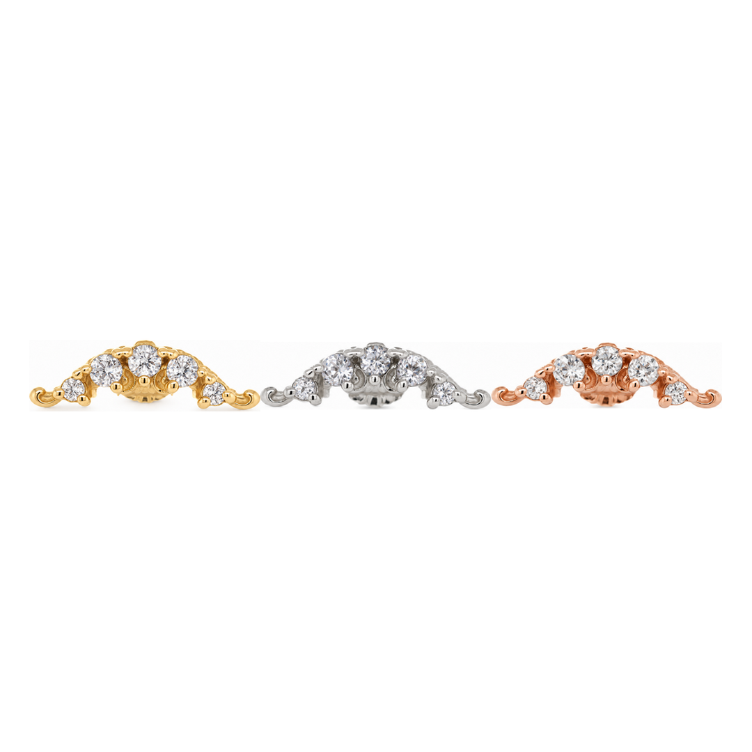 Amour CZ Threadless End 14K AuAdore — Yellow, White, and Rose Gold comparison