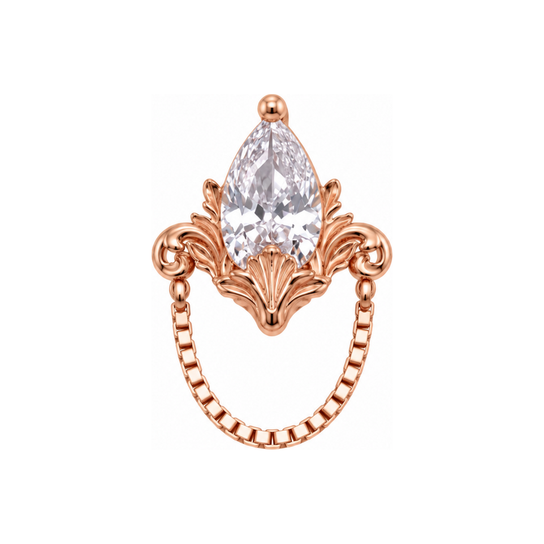 Awakening CZ with Chain 16g Threaded End 14k AuAdore — Rose Gold