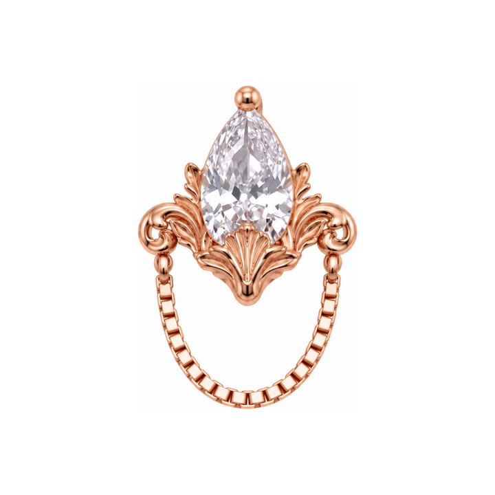 Awakening CZ with Chain 16g Threaded End 14k AuAdore — Rose Gold