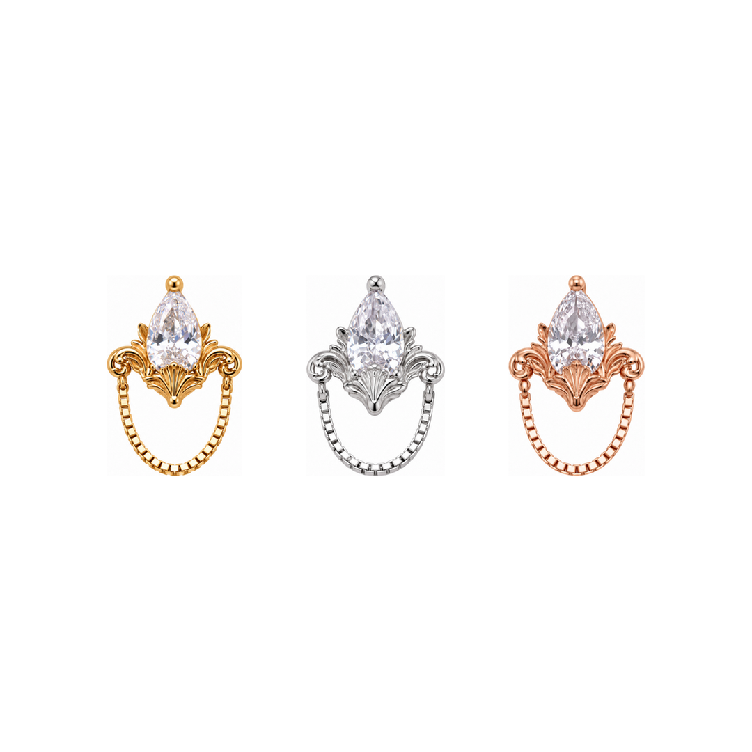 Awakening CZ with Chain 16g Threaded End 14k AuAdore — Yellow, White, and Rose Gold comparison