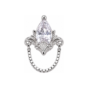 Awakening CZ with Chain 16g Threaded End 14k AuAdore — White Gold