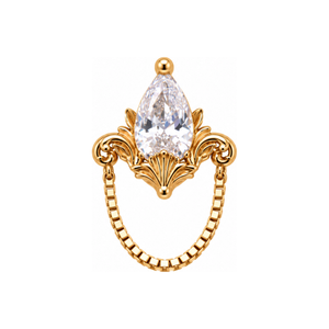 Awakening CZ with Chain 16g Threaded End 14k AuAdore — Yellow Gold