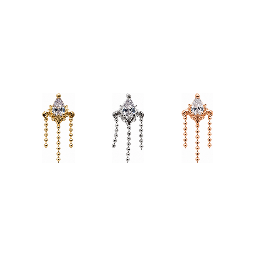 Awakening CZ w/ Dia Cut Bead Chain Threadless End AuAdore — Yellow, White, and Rose Gold comparison