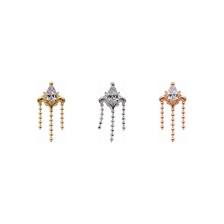 Awakening CZ w/ Dia Cut Bead Chain Threadless End AuAdore — Yellow, White, and Rose Gold comparison