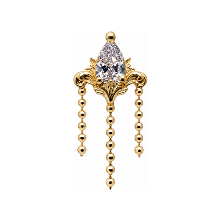 Awakening CZ w/ Dia Cut Bead Chain Threadless End AuAdore — Yellow Gold