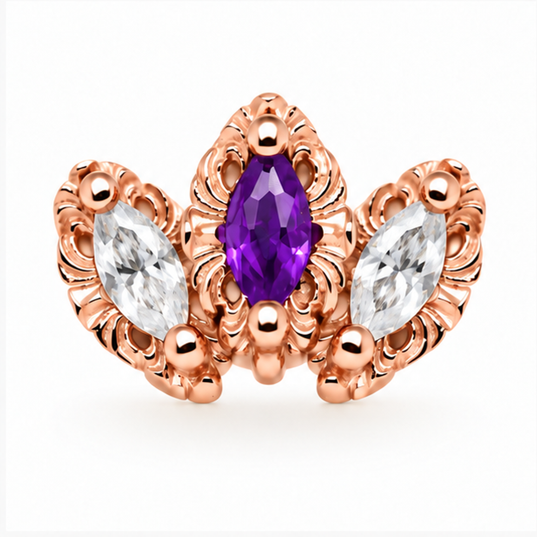 AuAdore Baroque Amethyst center and Lab White Sapphire sides in 14k rose gold
