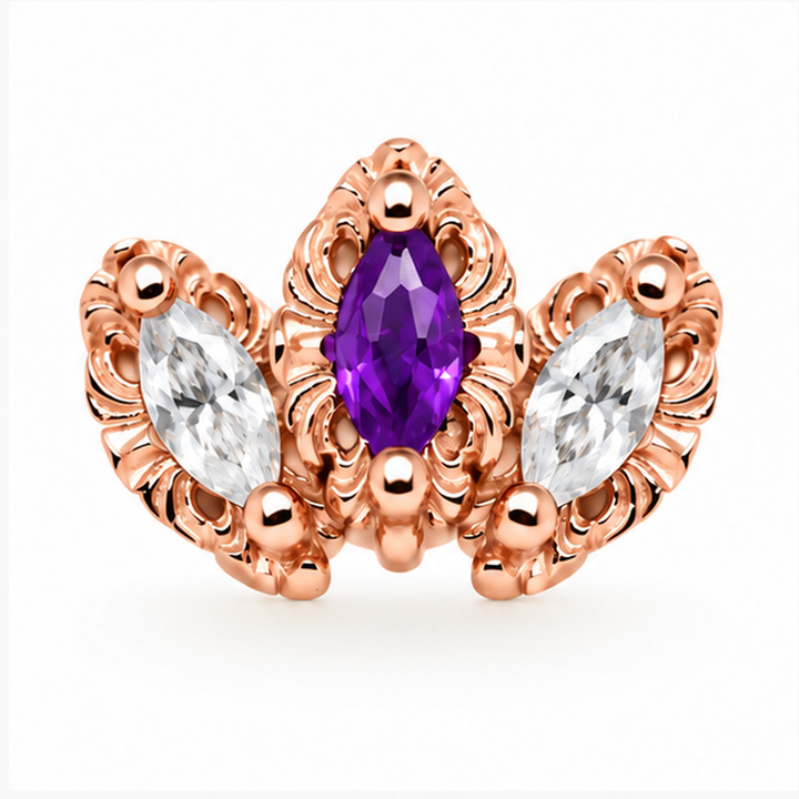 AuAdore Baroque Amethyst center and Lab White Sapphire sides in 14k rose gold