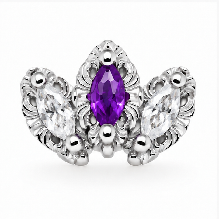AuAdore Baroque Amethyst center and Lab White Sapphire sides in 14k white gold