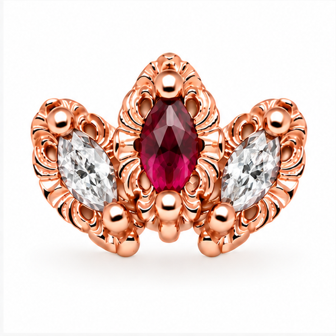 AuAdore Baroque Natural Ruby and Diamond threadless end in 14k rose gold
