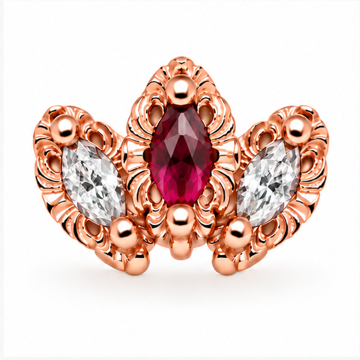 AuAdore Baroque Natural Ruby and Diamond threadless end in 14k rose gold