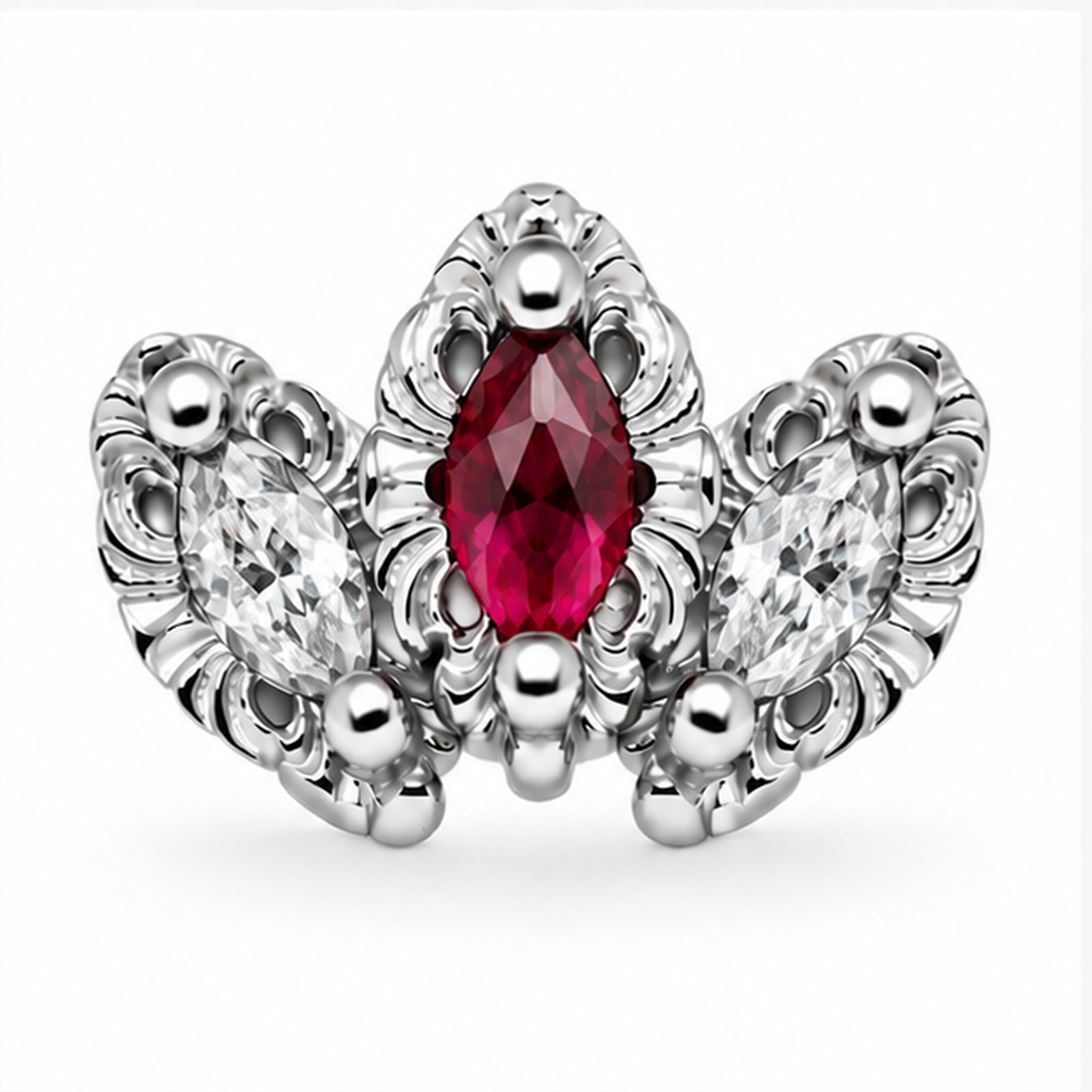 AuAdore Baroque Natural Ruby and Diamond threadless end in 14k white gold