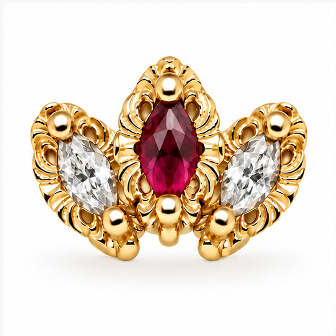 AuAdore Baroque Natural Ruby and Diamond threadless end in 14k yellow gold