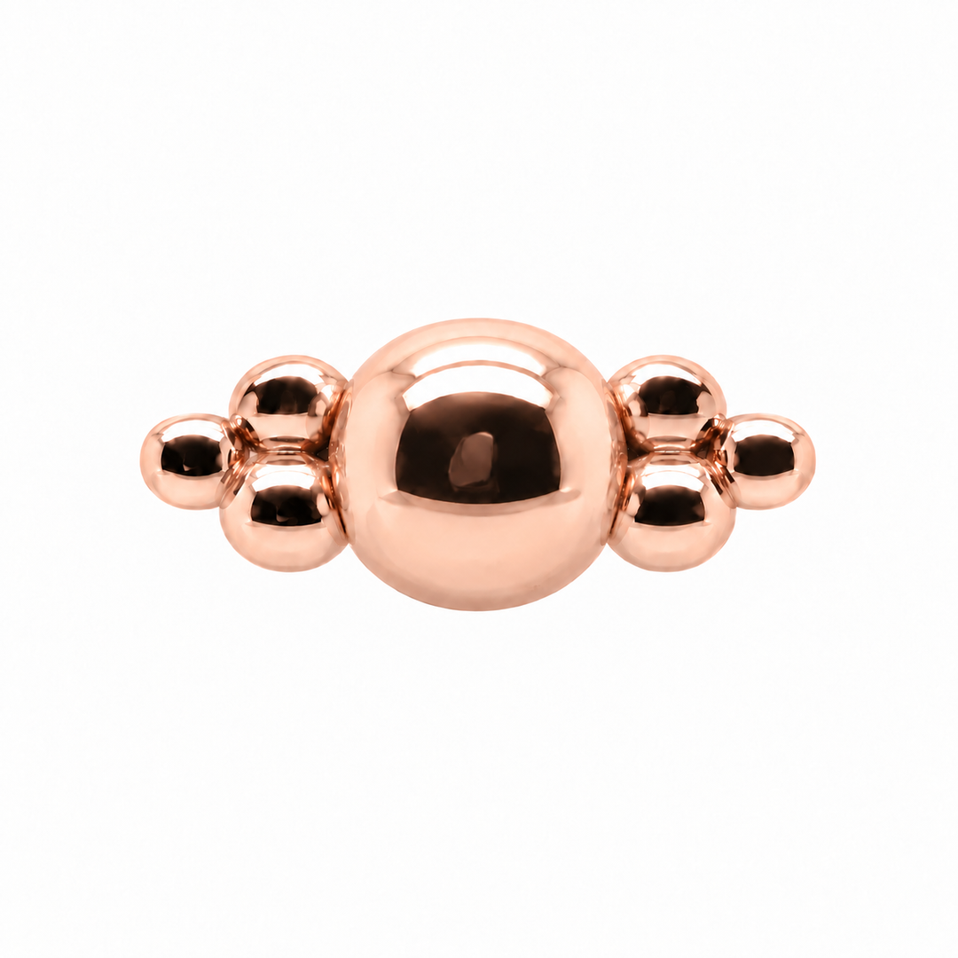 AuAdore Beaded Double Tribead Threadless End in polished 14k rose gold on a white background.