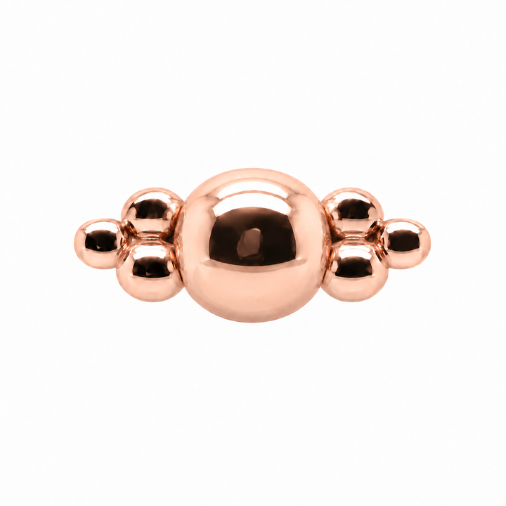 AuAdore Beaded Double Tribead Threadless End in polished 14k rose gold on a white background.