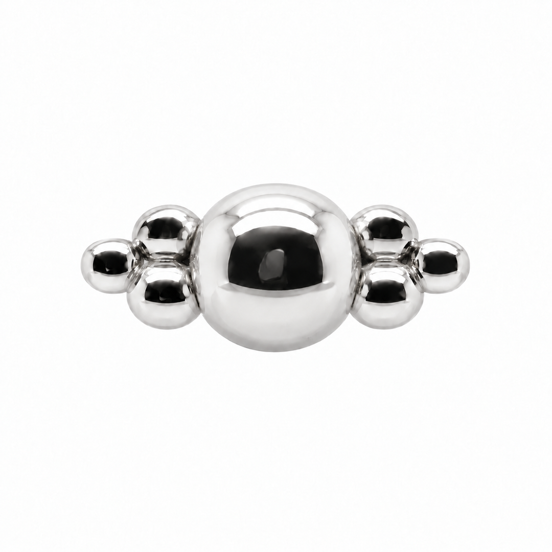 AuAdore Beaded Double Tribead Threadless End in polished 14k white gold on a white background.
