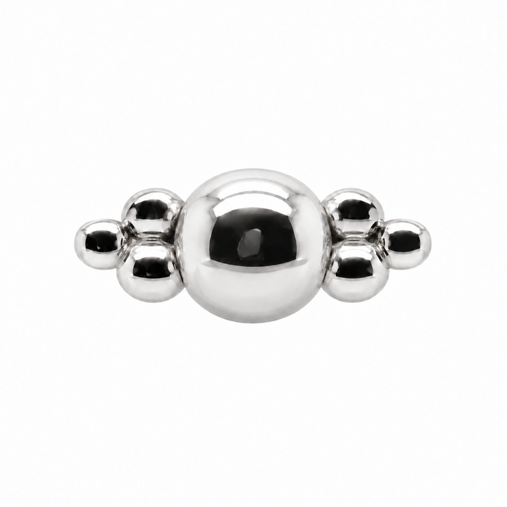 AuAdore Beaded Double Tribead Threadless End in polished 14k white gold on a white background.