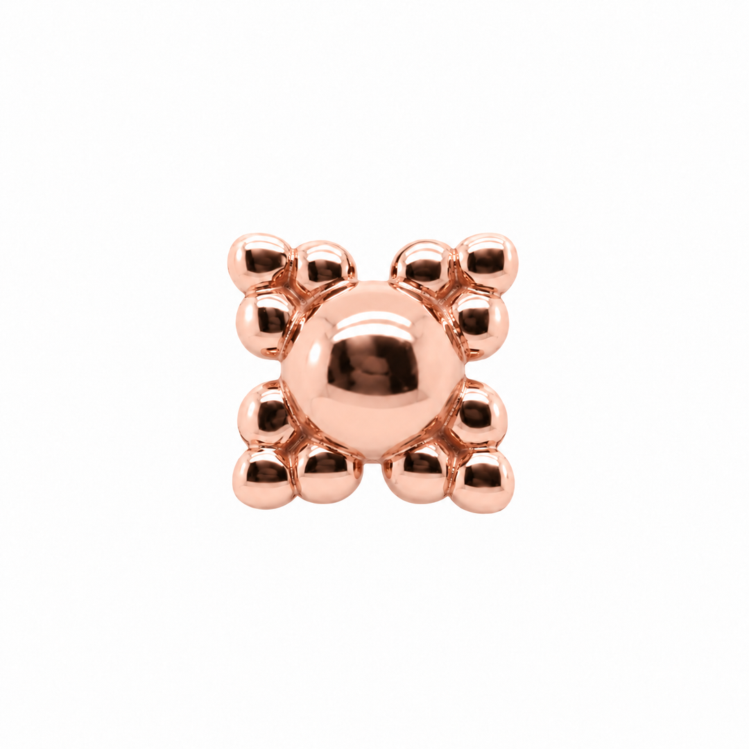 AuAdore Beaded Quad Threadless End in polished 14k rose gold on a white background.