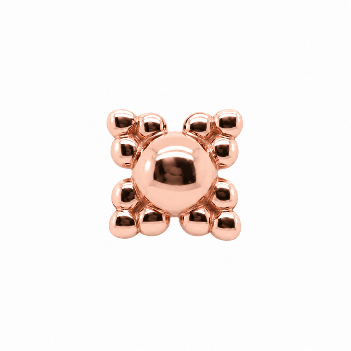 AuAdore Beaded Quad Threadless End in polished 14k rose gold on a white background.