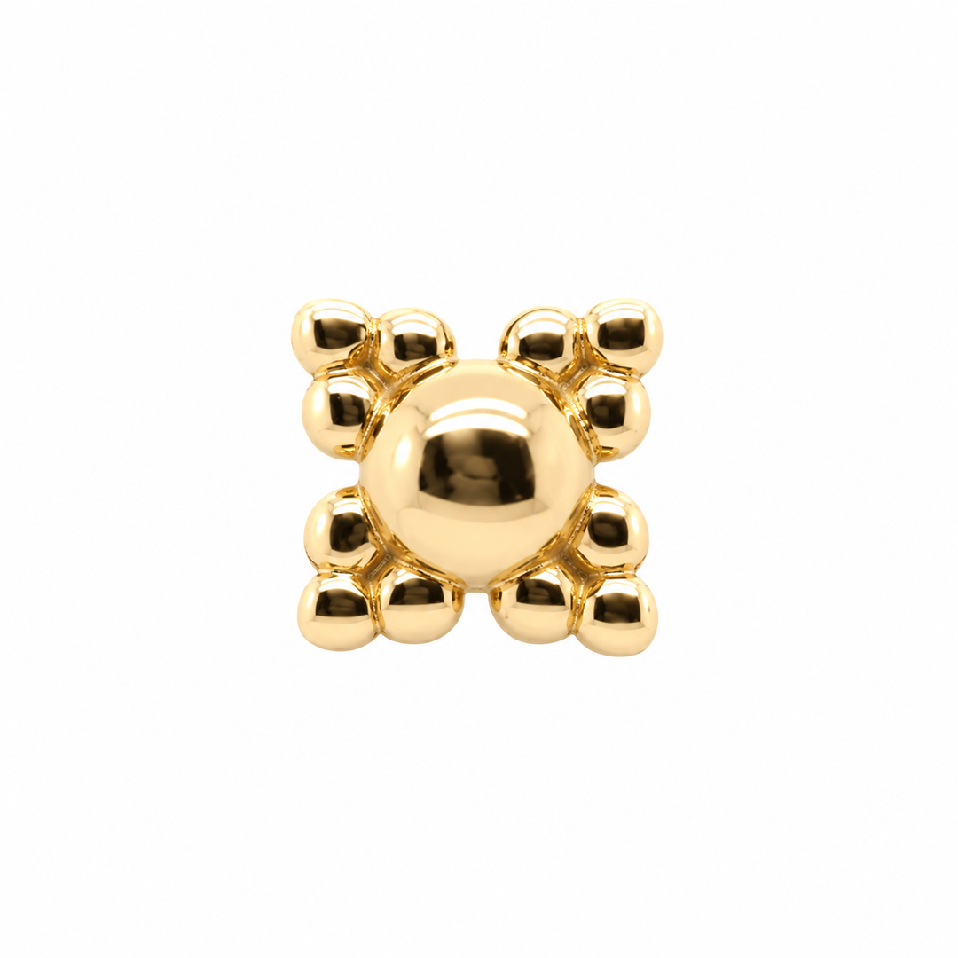 AuAdore Beaded Quad Threadless End in polished 14k yellow gold on a white background.