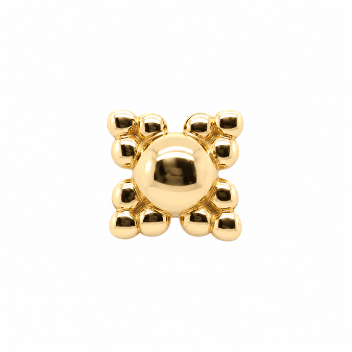AuAdore Beaded Quad Threadless End in polished 14k yellow gold on a white background.
