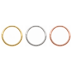 AuAdore Beaded Seam Ring 16g shown in 14k yellow gold, white gold, and rose gold on a white background.