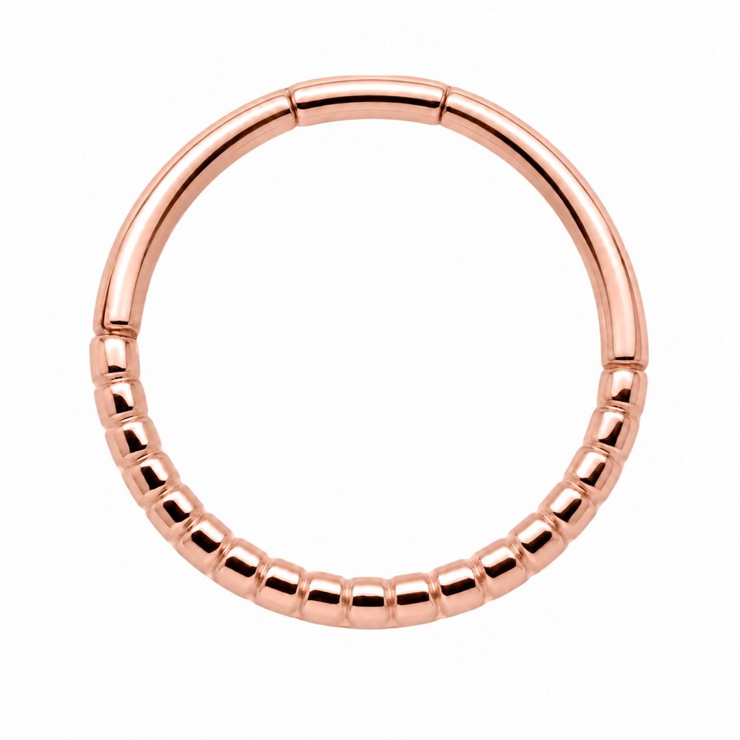 AuAdore Beaded Seam Ring 16g in polished 14k rose gold on a white background.