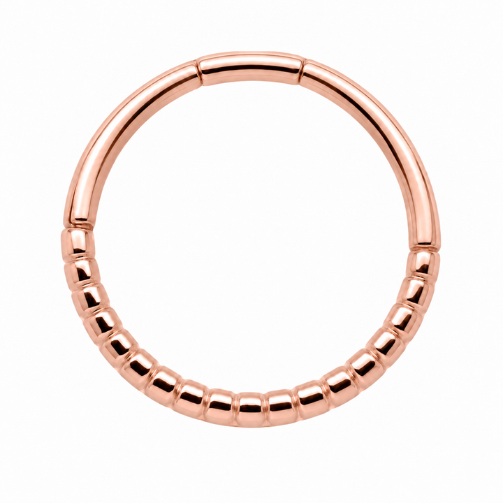 AuAdore Beaded Seam Ring 16g in polished 14k rose gold on a white background.