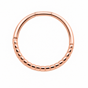AuAdore Beaded Seam Ring 18g in polished 14k rose gold on a white background.