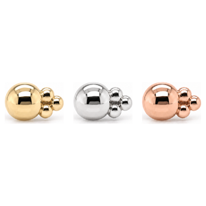 AuAdore Beaded Tribead Threadless End shown in 14k yellow gold, white gold, and rose gold on a white background.