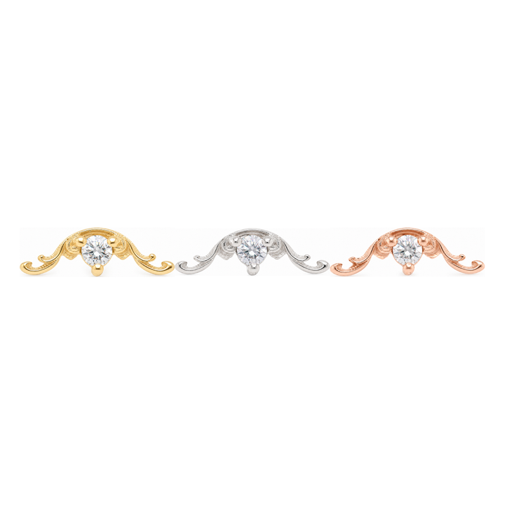 Bishop CZ Threadless End 14k (T15) AuAdore — Yellow, White, and Rose Gold comparison