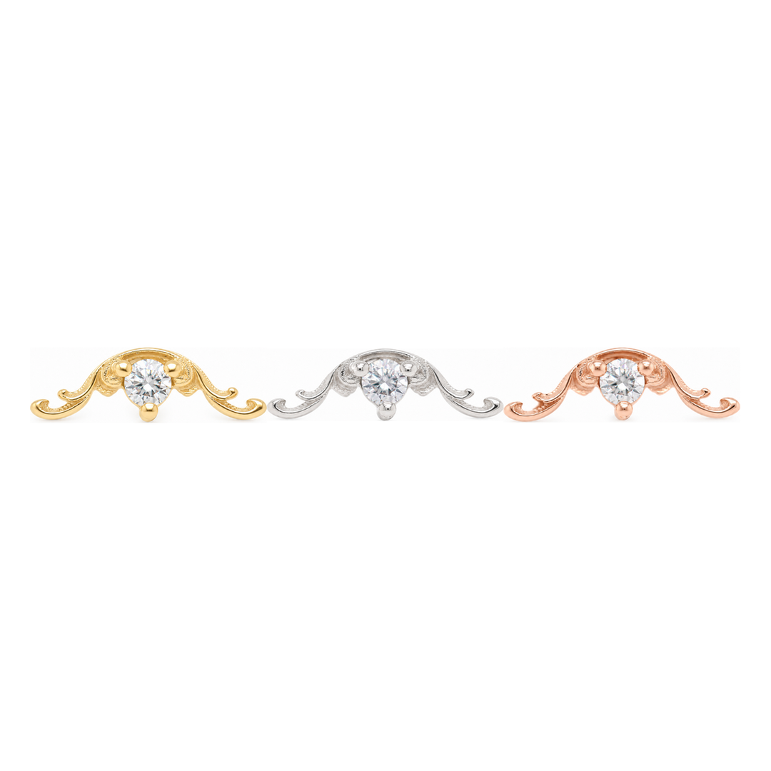 Bishop Diamond Threadless End 14k (T7) AuAdore — Yellow, White, and Rose Gold comparison