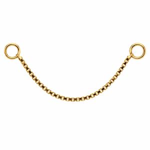 AuAdore Box Chain in polished 14k yellow gold on a white background.