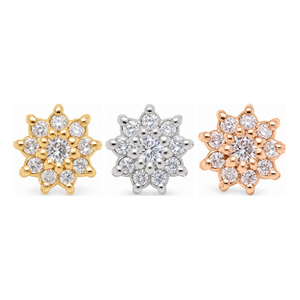 Dahlia Diamond Threadless End 14k AuAdore — Yellow, White, and Rose Gold comparison