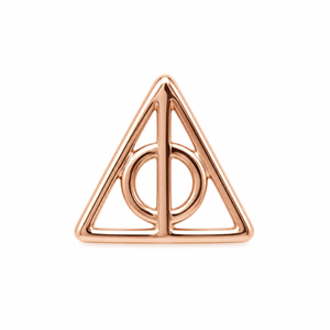AuAdore Deathly Hallows Threadless End in polished 14k rose gold on a white background.
