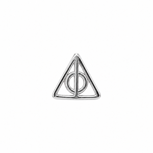 AuAdore Deathly Hallows Threadless End in polished 14k white gold on a white background.