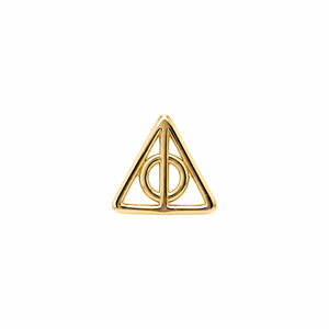 AuAdore Deathly Hallows Threadless End in polished 14k yellow gold on a white background.