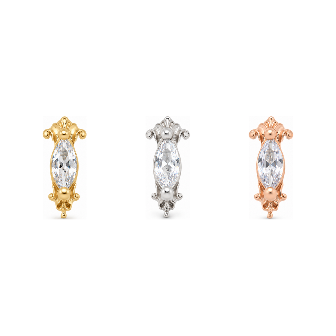 Empress Threadless End CZ 14k AuAdore — Yellow, White, and Rose Gold comparison